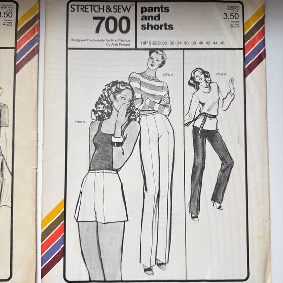 Vtg 70s Stretch & Sew Sew Pattern1505 Dress Blouse/ 700 Pants Shorts Bust UNCUT - Picture 2 of 16